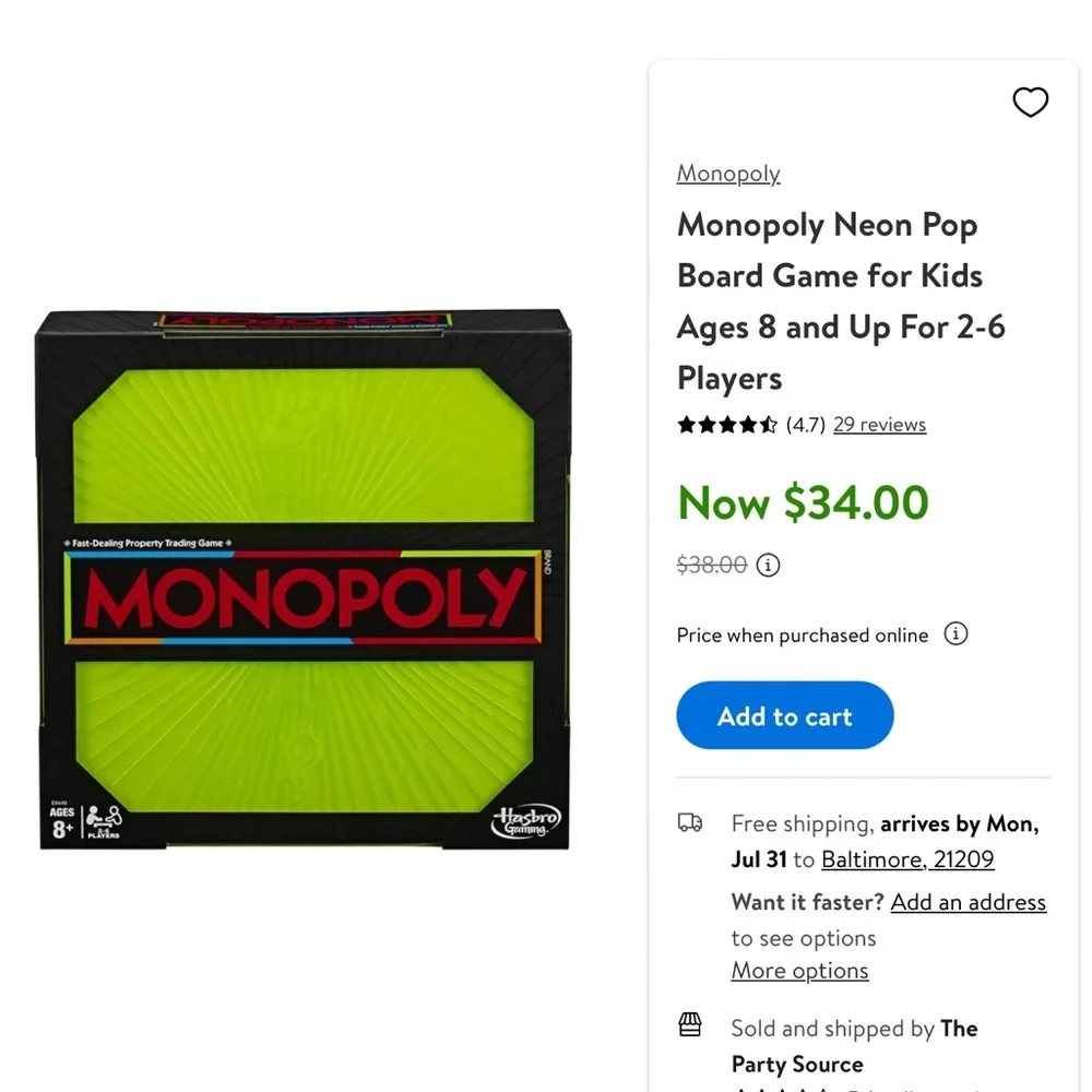 Monopoly Neon Pop Board Game